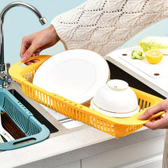 Extendable Over the Sink Colander Adjustable Strainer Sink Washing Basket