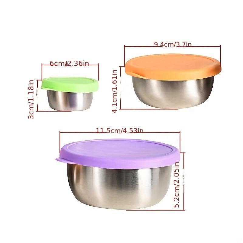3pcs Stainless Steel Food Container With Lid Reusable Snack Container