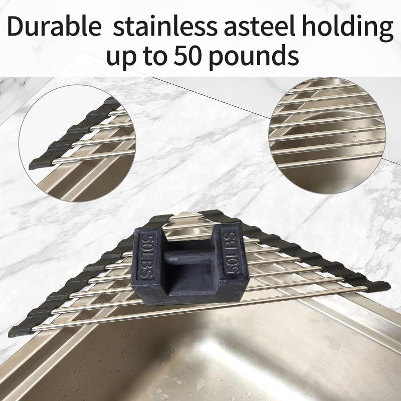 Roll Up Dish Drying Rack Stainless Steel Kitchen Corner Drainer Mat