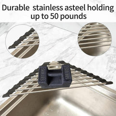 Roll Up Dish Drying Rack Stainless Steel Kitchen Corner Drainer Mat