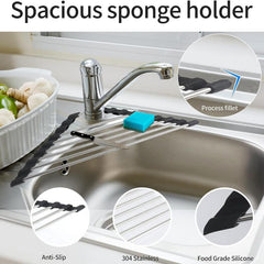 Roll Up Dish Drying Rack Stainless Steel Kitchen Corner Drainer Mat