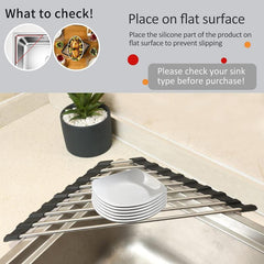Roll Up Dish Drying Rack Stainless Steel Kitchen Corner Drainer Mat