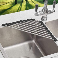 Roll Up Dish Drying Rack Stainless Steel Kitchen Corner Drainer Mat