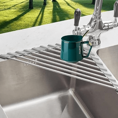 Roll Up Dish Drying Rack Stainless Steel Kitchen Corner Drainer Mat