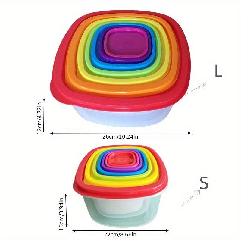 7pcs Rainbow Food Freshkeeping Boxes Sealed Containers Microwave Refrige