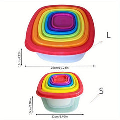7pcs Rainbow Food Freshkeeping Boxes Sealed Containers Microwave Refrige