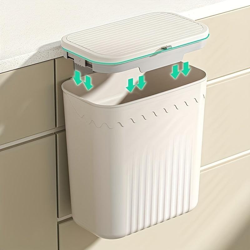 1pc Kitchen Trash Can with Lid and Hook