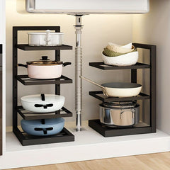 Adjustable Pot and Pan Organizer Rack for Cabinet and Sink