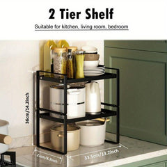 Extendable Kitchen Storage Rack for Countertops Cabinet Shelves