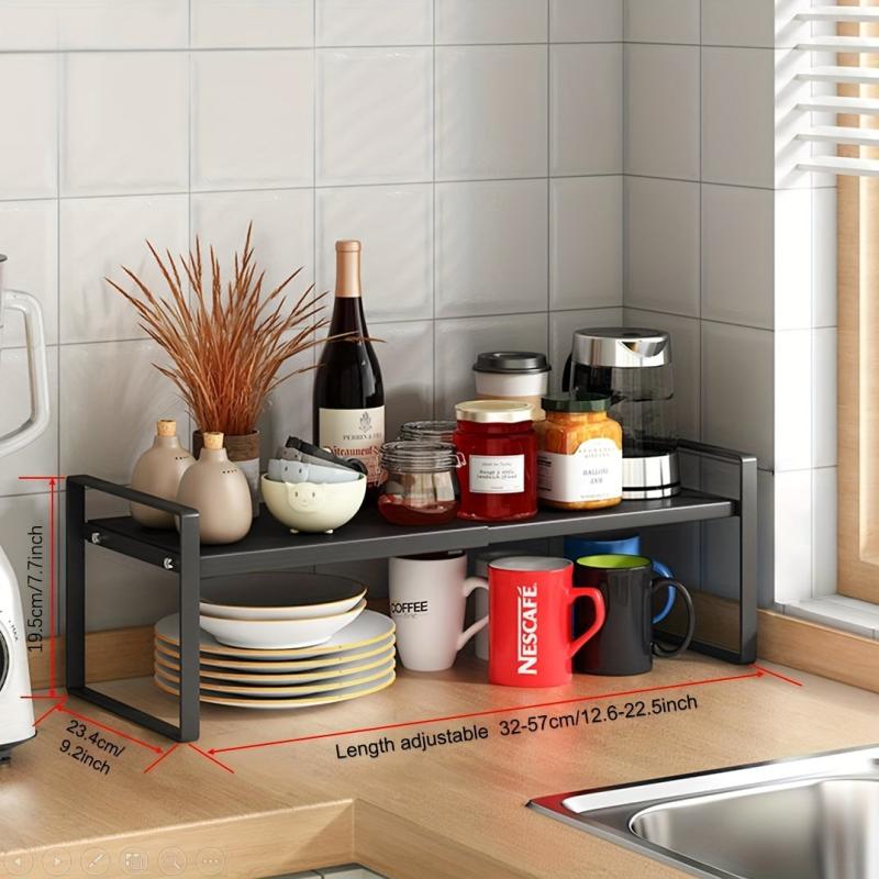 Extendable Kitchen Storage Rack for Countertops Cabinet Shelves