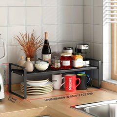 Extendable Kitchen Storage Rack for Countertops Cabinet Shelves