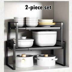 Extendable Kitchen Storage Rack for Countertops Cabinet Shelves