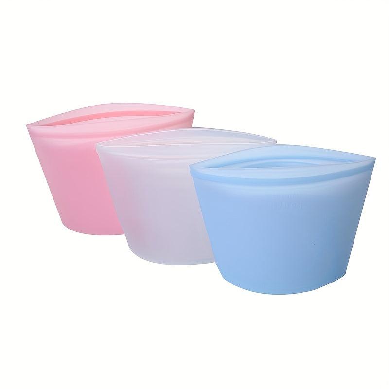3pcs Reusable Silicone Food Bags Leak-Proof Fresh Containers BPA-Free
