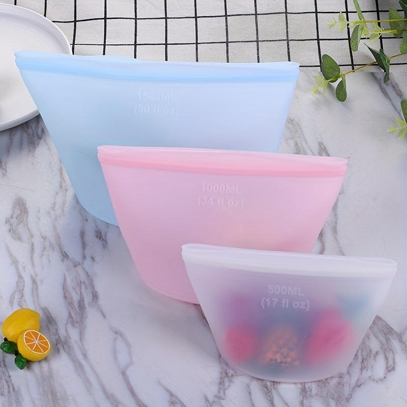 3pcs Reusable Silicone Food Bags Leak-Proof Fresh Containers BPA-Free