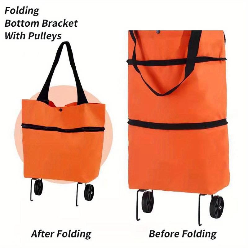 2In1 Foldable Shopping Cart Two Stage Zipper Grocery Cart With Wheels
