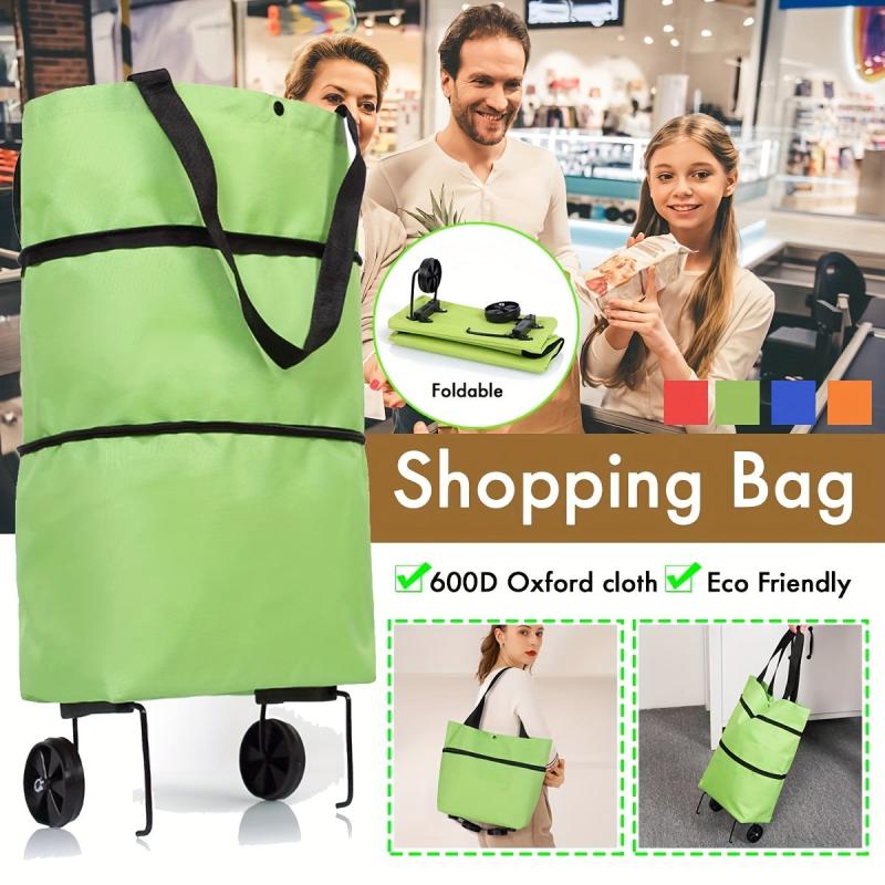 2In1 Foldable Shopping Cart Two Stage Zipper Grocery Cart With Wheels