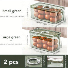 2pcs Horizontal Refrigerator Storage Box w/ Handle and Timer