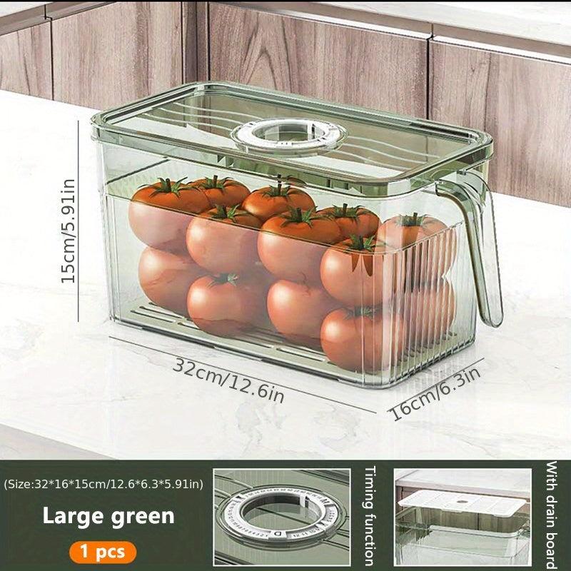 2pcs Horizontal Refrigerator Storage Box w/ Handle and Timer
