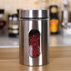 Stainless Steel Canister Set with Glass Windows for Kitchen Countertop