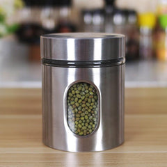 Stainless Steel Canister Set with Glass Windows for Kitchen Countertop