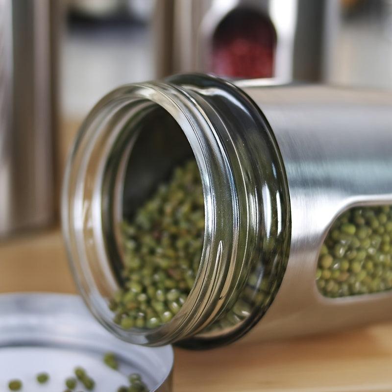 Stainless Steel Canister Set with Glass Windows for Kitchen Countertop