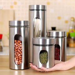 Stainless Steel Canister Set with Glass Windows for Kitchen Countertop