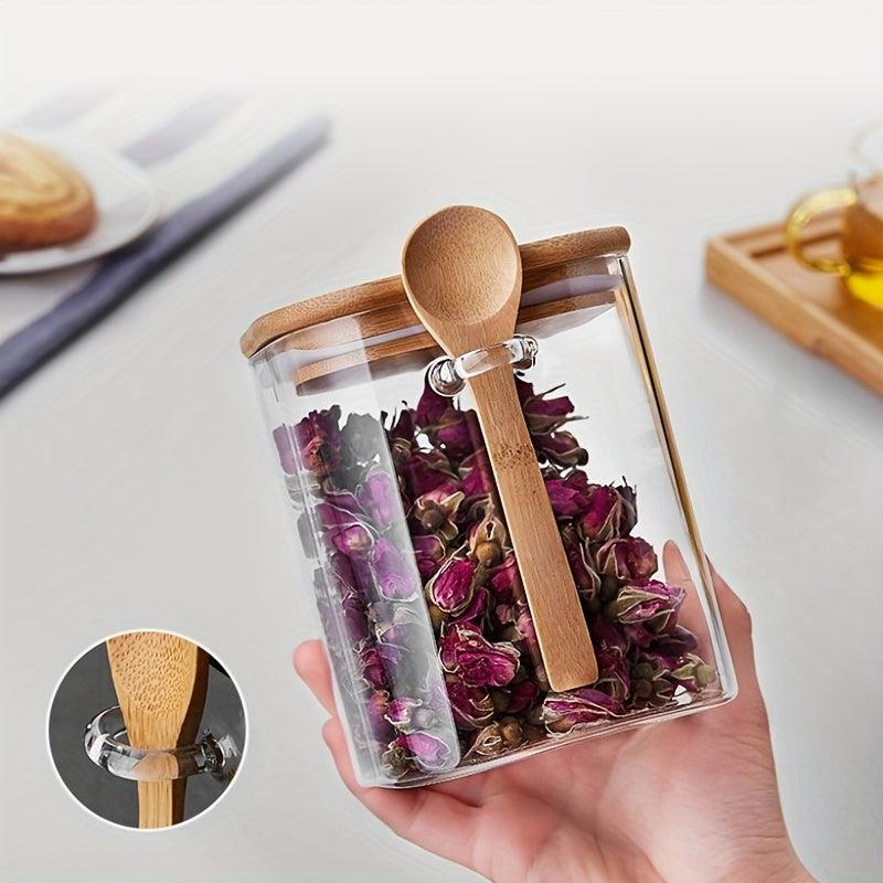 Glass Jar With Lid And Spoon Portable Food Canisters