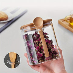 Glass Jar With Lid And Spoon Portable Food Canisters