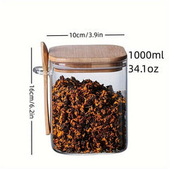 Glass Jar With Lid And Spoon Portable Food Canisters