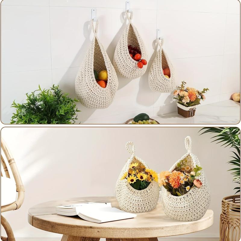 3 Pack Boho Hanging Fruit Baskets for Kitchen Storage
