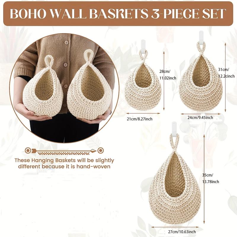 3 Pack Boho Hanging Fruit Baskets for Kitchen Storage