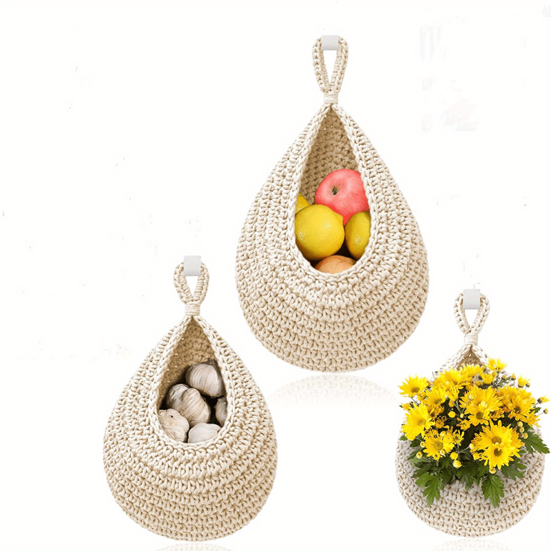 3 Pack Boho Hanging Fruit Baskets for Kitchen Storage