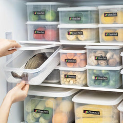 Striped Transparent Refrigerator Fresh-keeping Box with Soft Cover and Scale