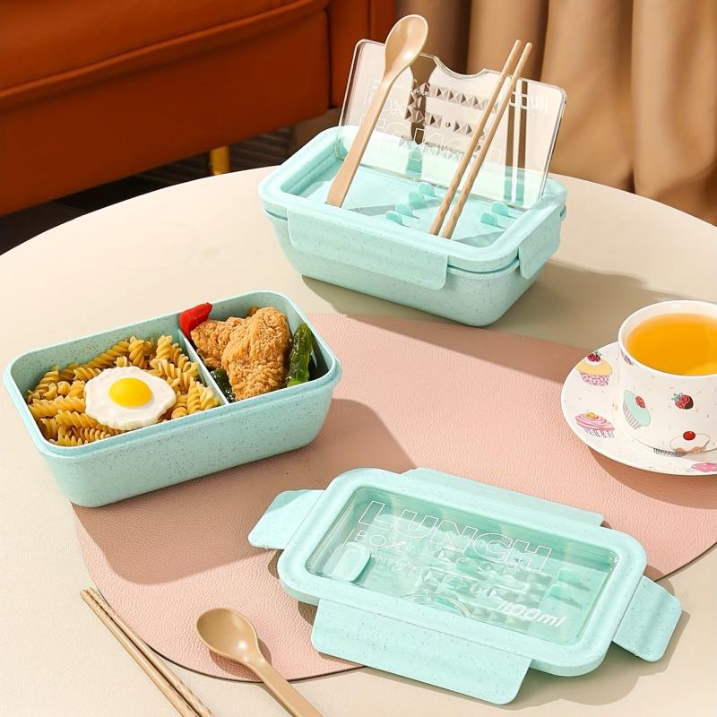 Pink&Light Wheat Straw Divided Grid Lunch Box Leakproof