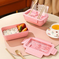 Pink&Light Wheat Straw Divided Grid Lunch Box Leakproof