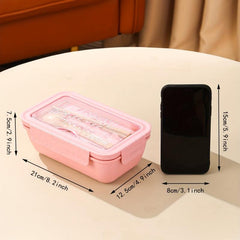 Pink&Light Wheat Straw Divided Grid Lunch Box Leakproof