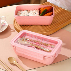 Pink&Light Wheat Straw Divided Grid Lunch Box Leakproof