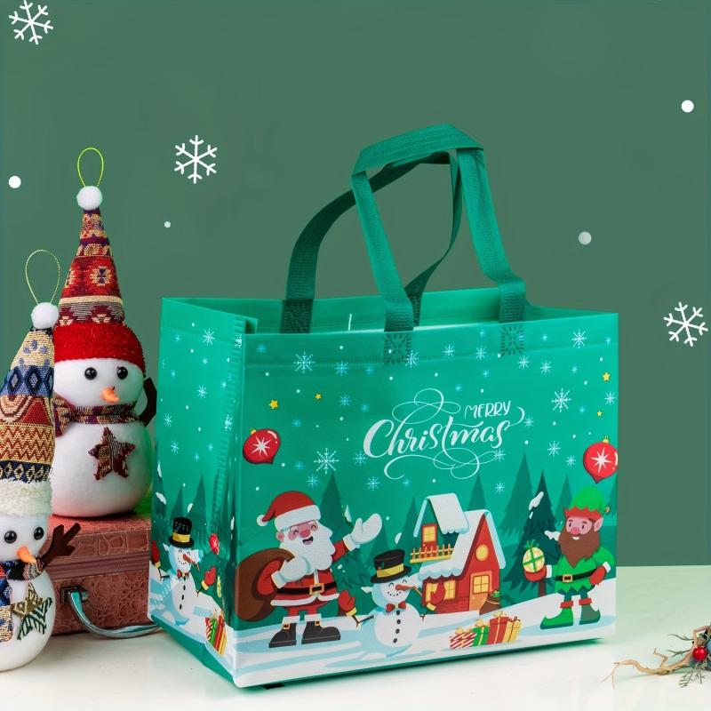 8pcs Christmas Gift Bags Reusable Handle Grocery Bags Christmas Treat Bags