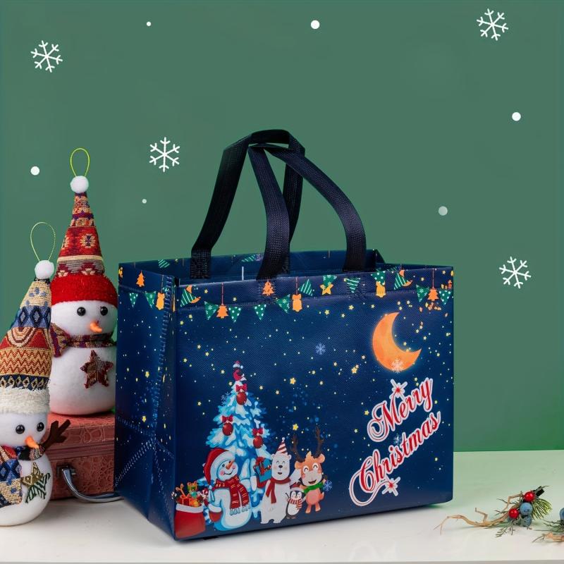 8pcs Christmas Gift Bags Reusable Handle Grocery Bags Christmas Treat Bags