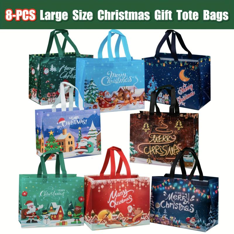 8pcs Christmas Gift Bags Reusable Handle Grocery Bags Christmas Treat Bags