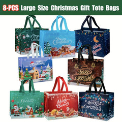 8pcs Christmas Gift Bags Reusable Handle Grocery Bags Christmas Treat Bags