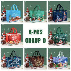 8pcs Christmas Gift Bags Reusable Handle Grocery Bags Christmas Treat Bags