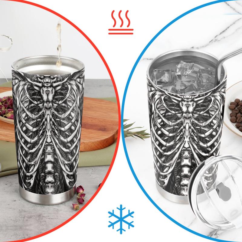 20 Oz Stainless Steel Tumbler with Lid, 3D Skeleton Armor Design