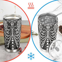 20 Oz Stainless Steel Tumbler with Lid, 3D Skeleton Armor Design