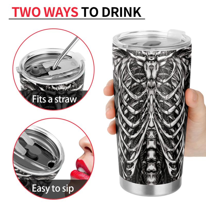 20 Oz Stainless Steel Tumbler with Lid, 3D Skeleton Armor Design