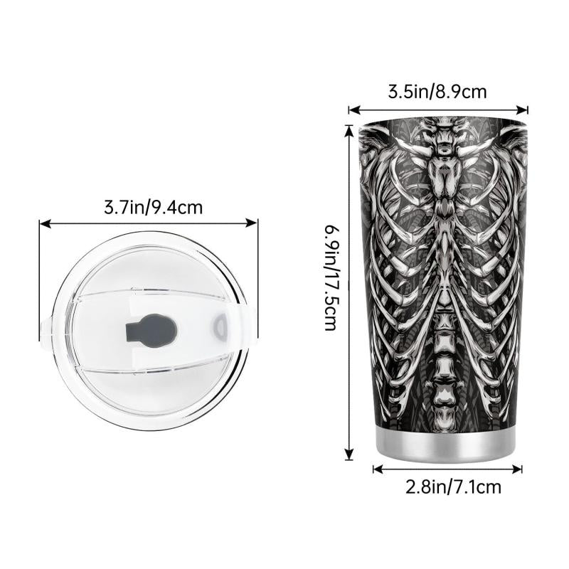 20 Oz Stainless Steel Tumbler with Lid, 3D Skeleton Armor Design
