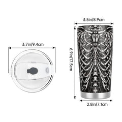 20 Oz Stainless Steel Tumbler with Lid, 3D Skeleton Armor Design