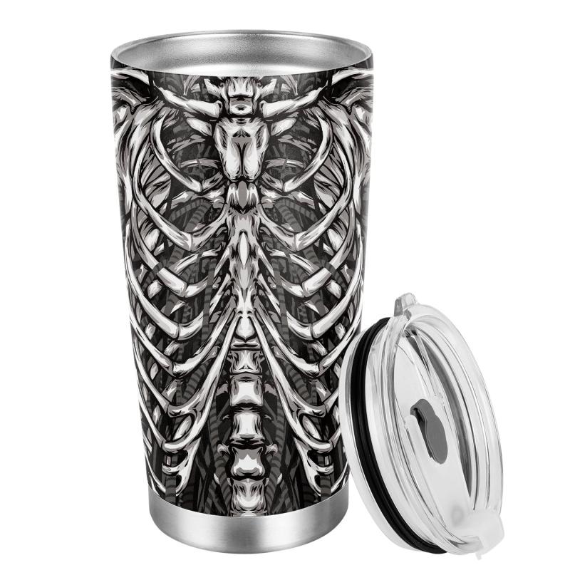 20 Oz Stainless Steel Tumbler with Lid, 3D Skeleton Armor Design