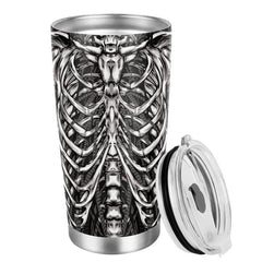 20 Oz Stainless Steel Tumbler with Lid, 3D Skeleton Armor Design