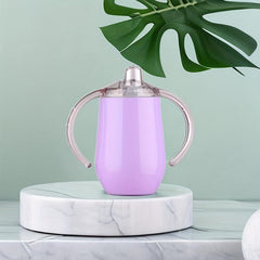 10oz Stainless Steel Sippy Cup Double Handles Baby Milk Bottle